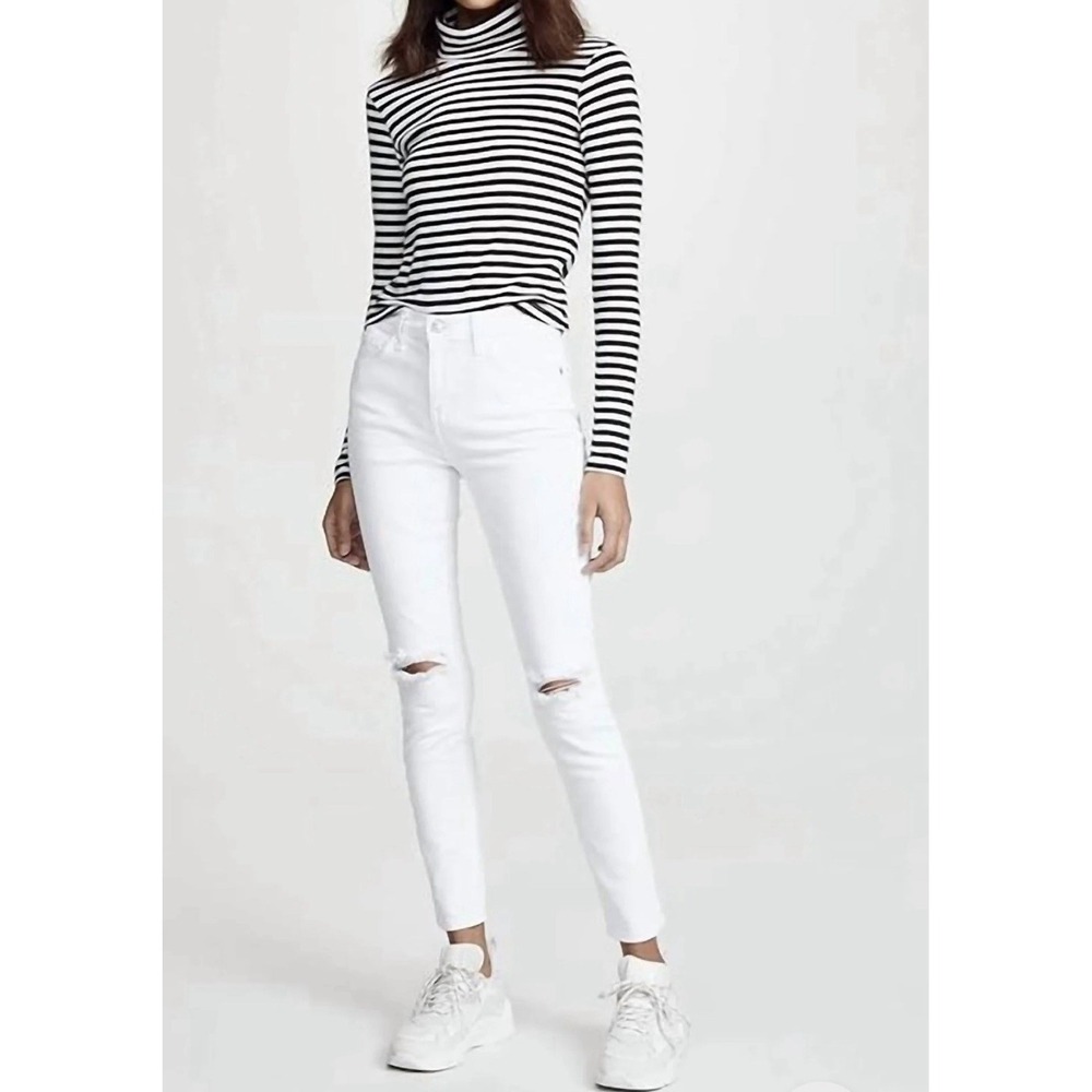Current/Elliott High Waist The Stiletto White Jeans Sz 34 Distressed $248 Skinny